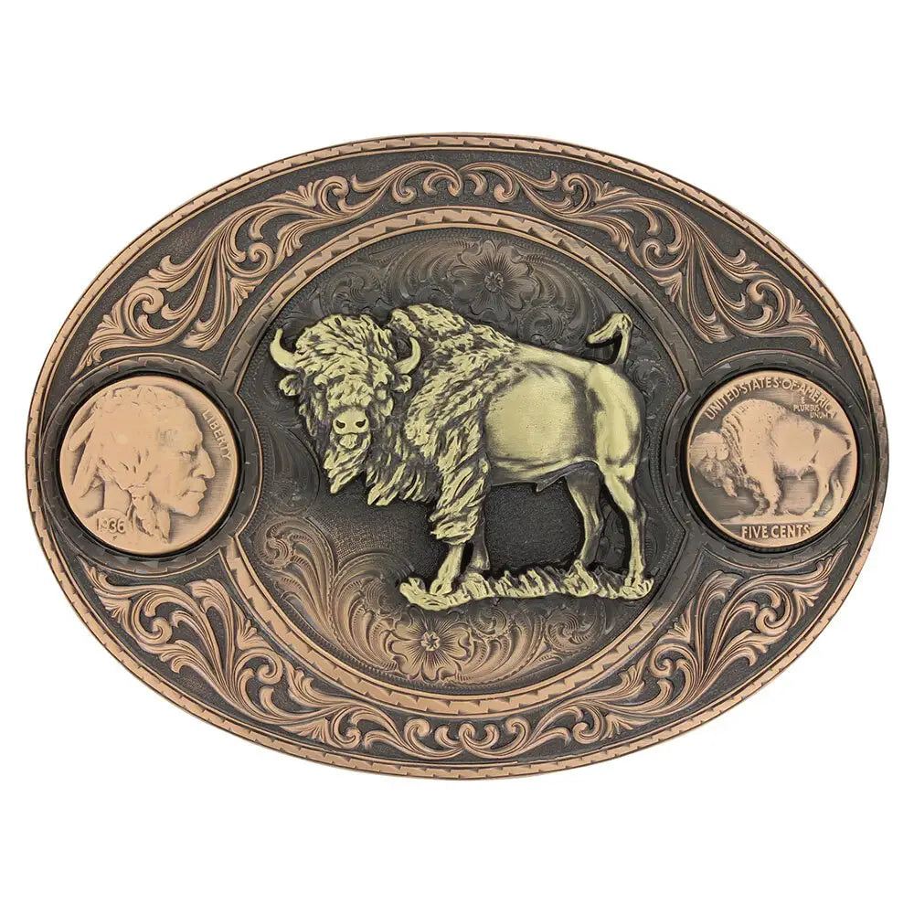 Montana Silversmiths Miner's Buffalo Indian Head Nickel Belt Buckle with Buffalo
