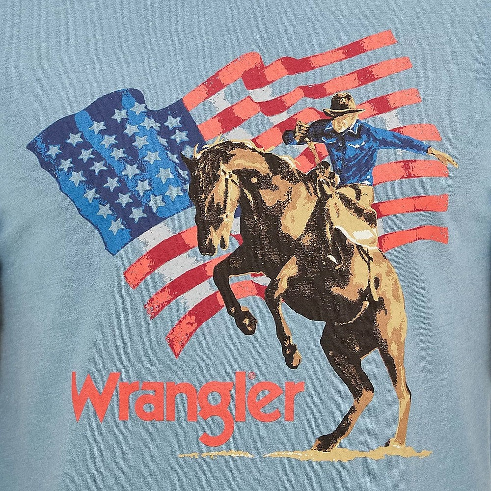 Wrangler Men's Short Sleeve Regular Fit Graphic American Cowboy Tee Shirt - Lead Heather
