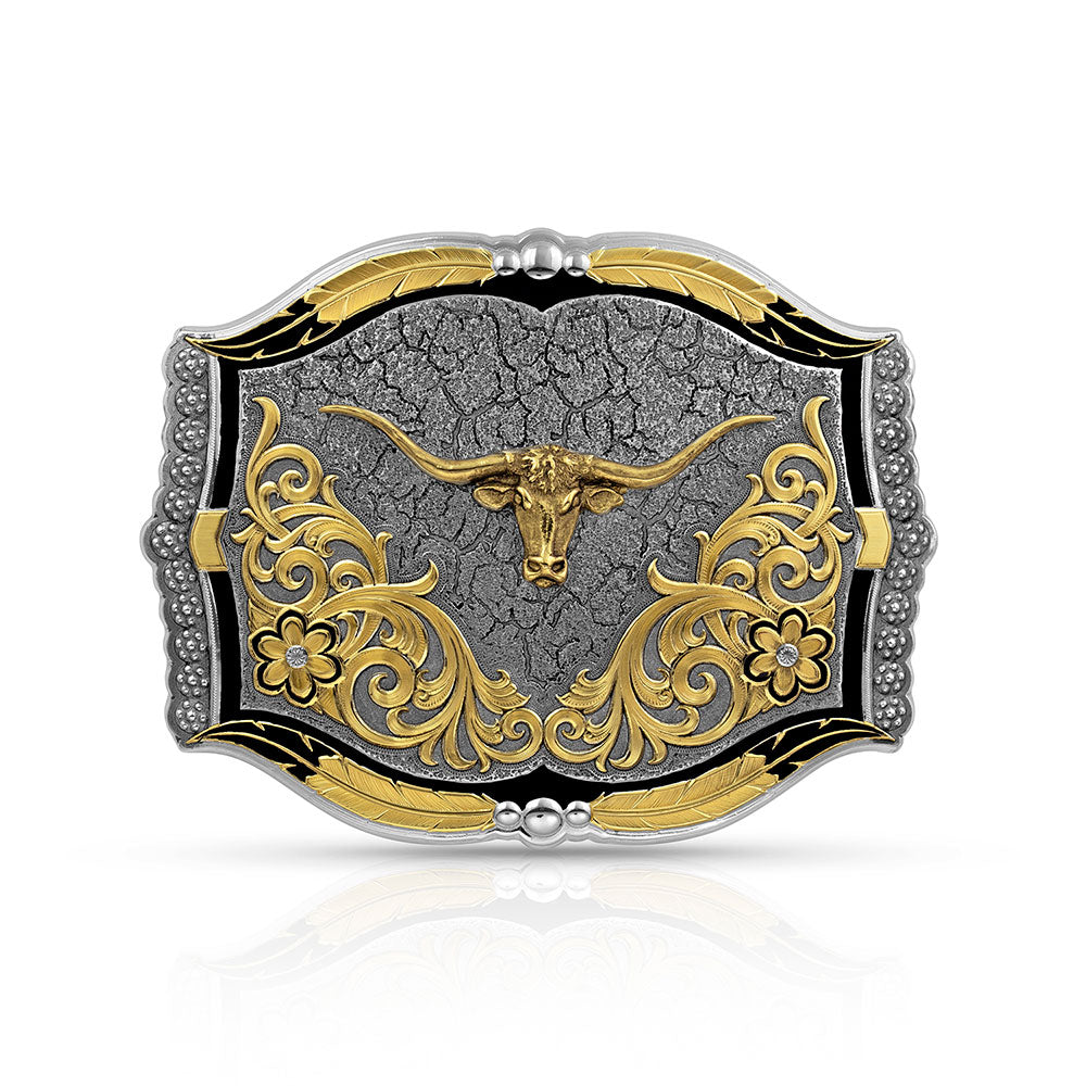 Montana Silversmiths 2T Cracked Earth/Dirt Longhorn Buckle