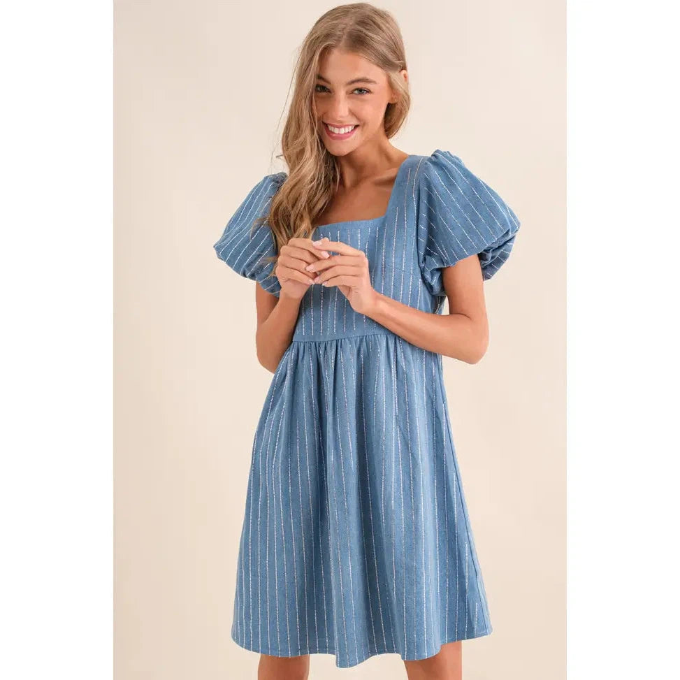 Blue B Washed Stripe Rhinestone Denim Dress