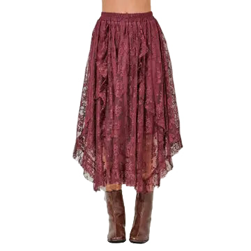 BaeVely Textured Maxi Skirt with Ruffle Detail- Red Brown