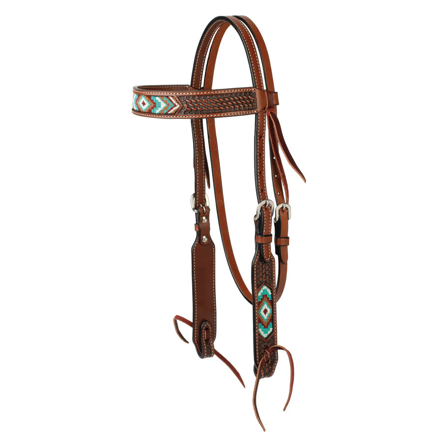 Weaver Leather Beaded Headstall - Chestnut