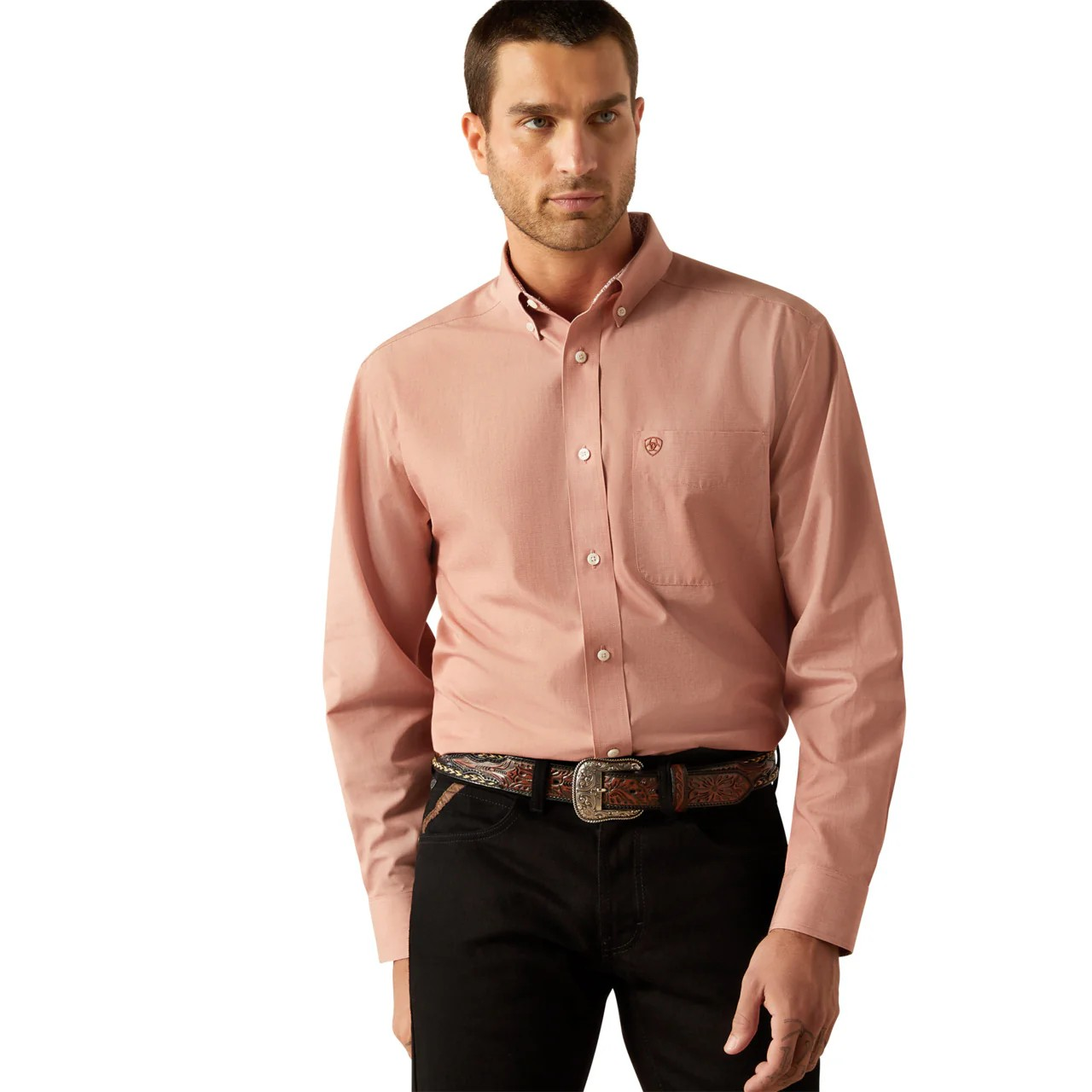 Ariat Men's Long Sleeve Wrinkle Free Solid Shirt- Brick