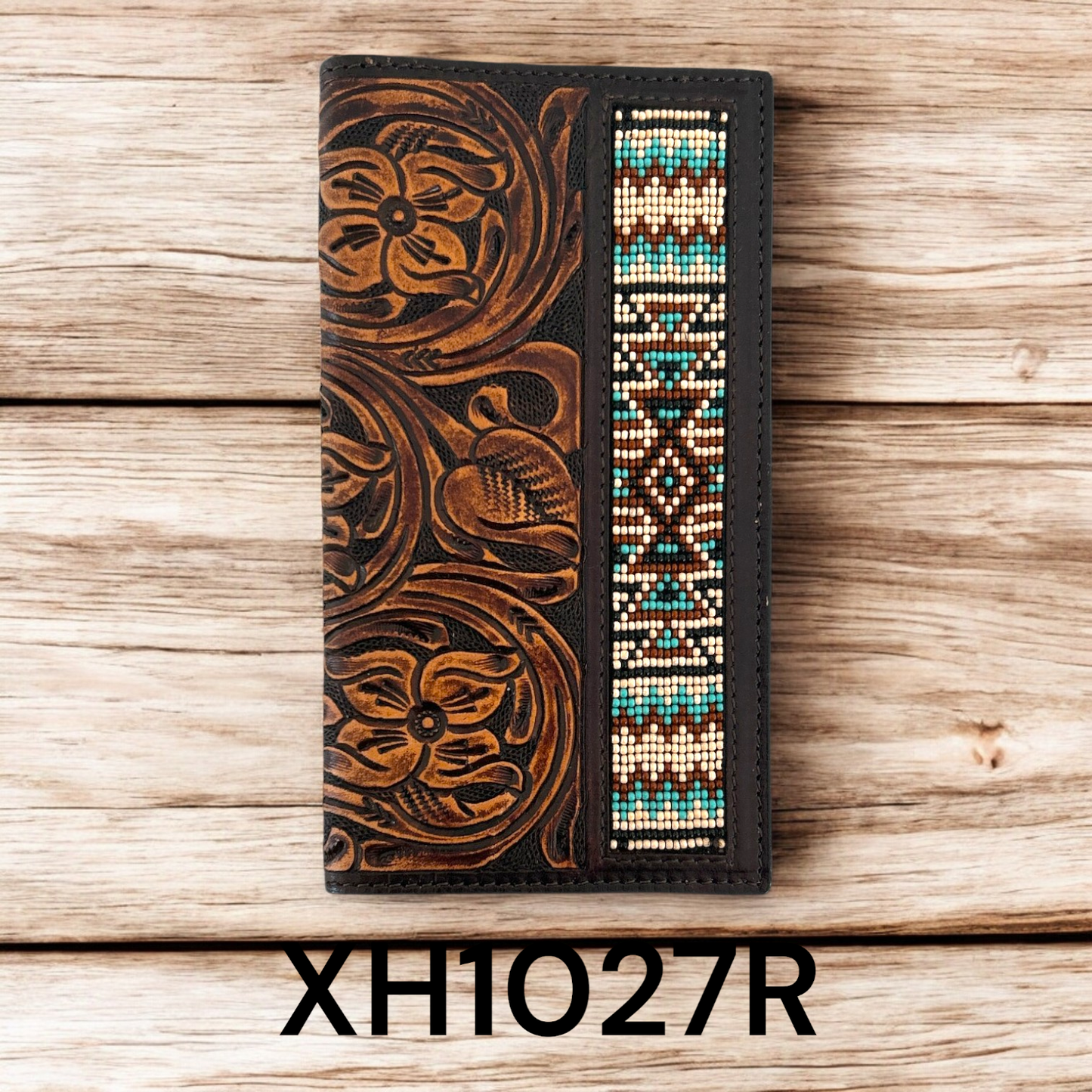 Twisted X Wallet, Rodeo with Floral Carving TT Finish & Aztec Beads