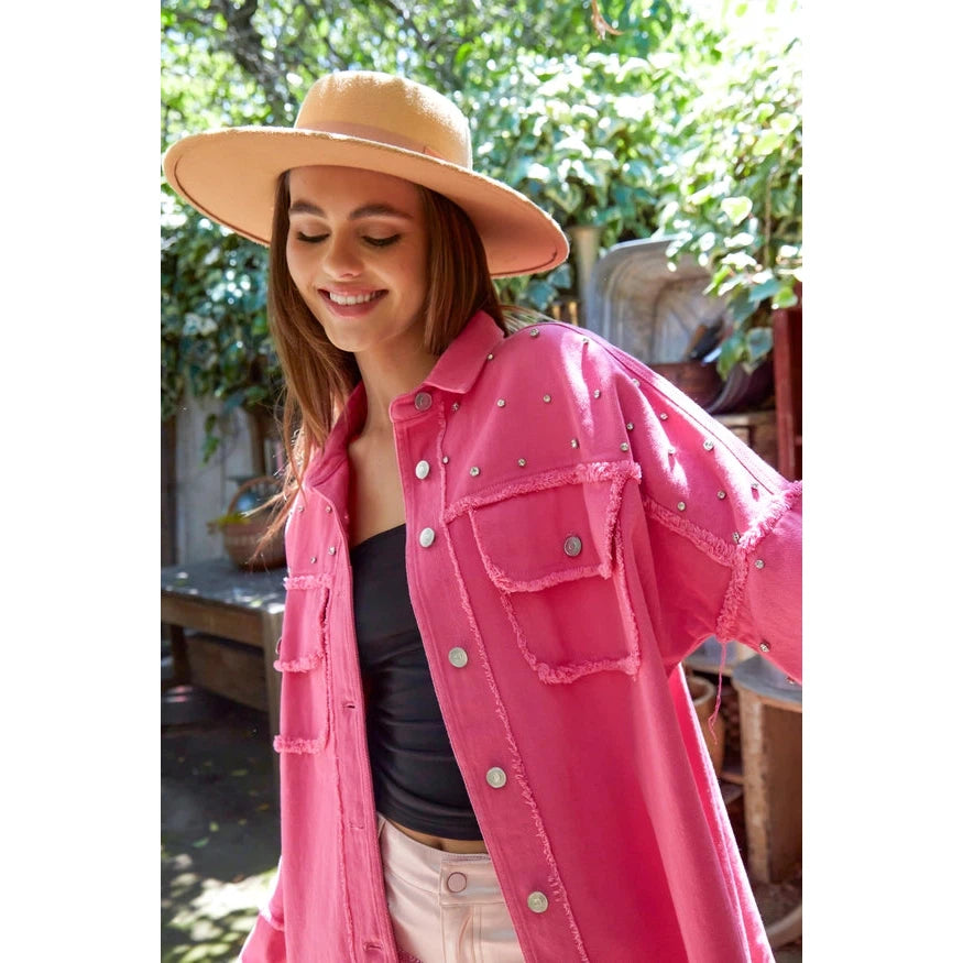 Peach Love California Trendy Studded Loose Fit Shirt - Assorted Colours