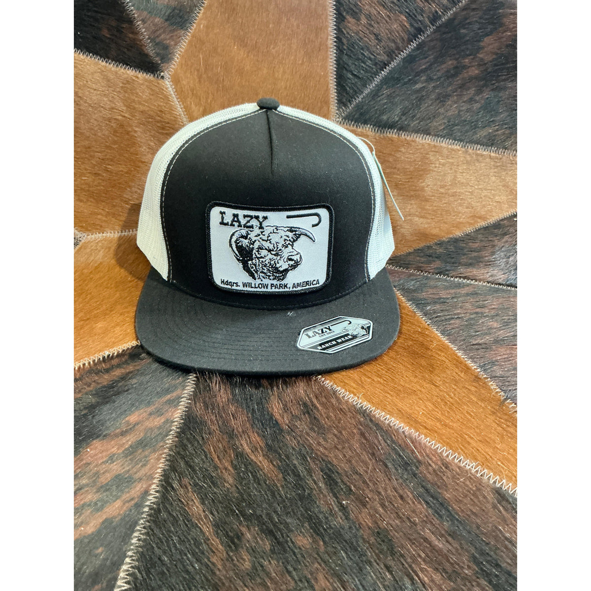 Lazy J Ranch Black & White Willow Cattle Headquarters Classic Five Panel Trucker Hat