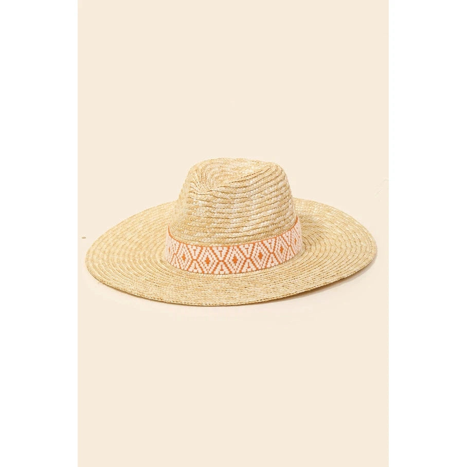 Anarchy Tribal Pattern Straw Fedora Sun Hat - Pink