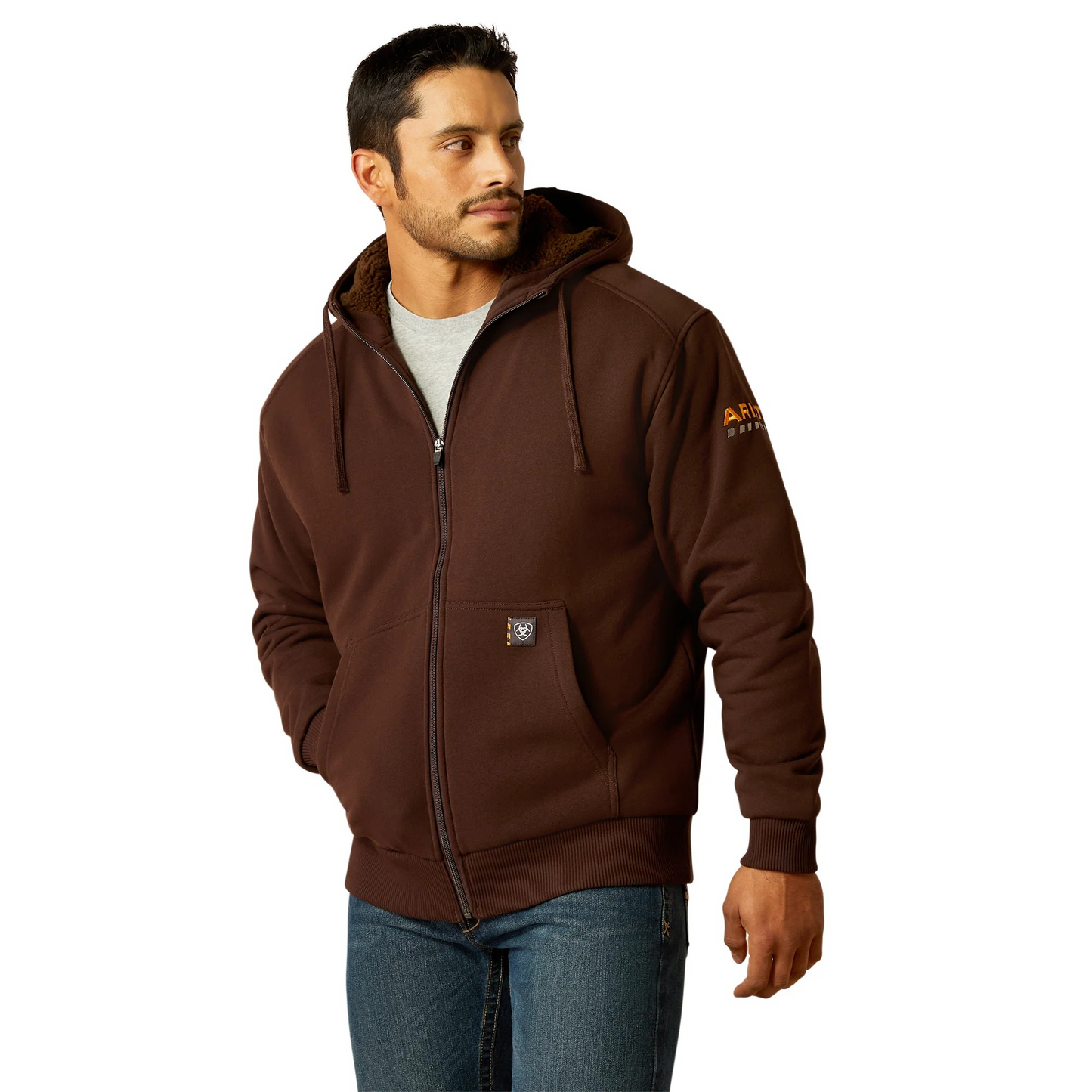 **Ariat Men's Rebar All-Weather Sherpa-Lined Full Zip Hoodie - Coffee Bean