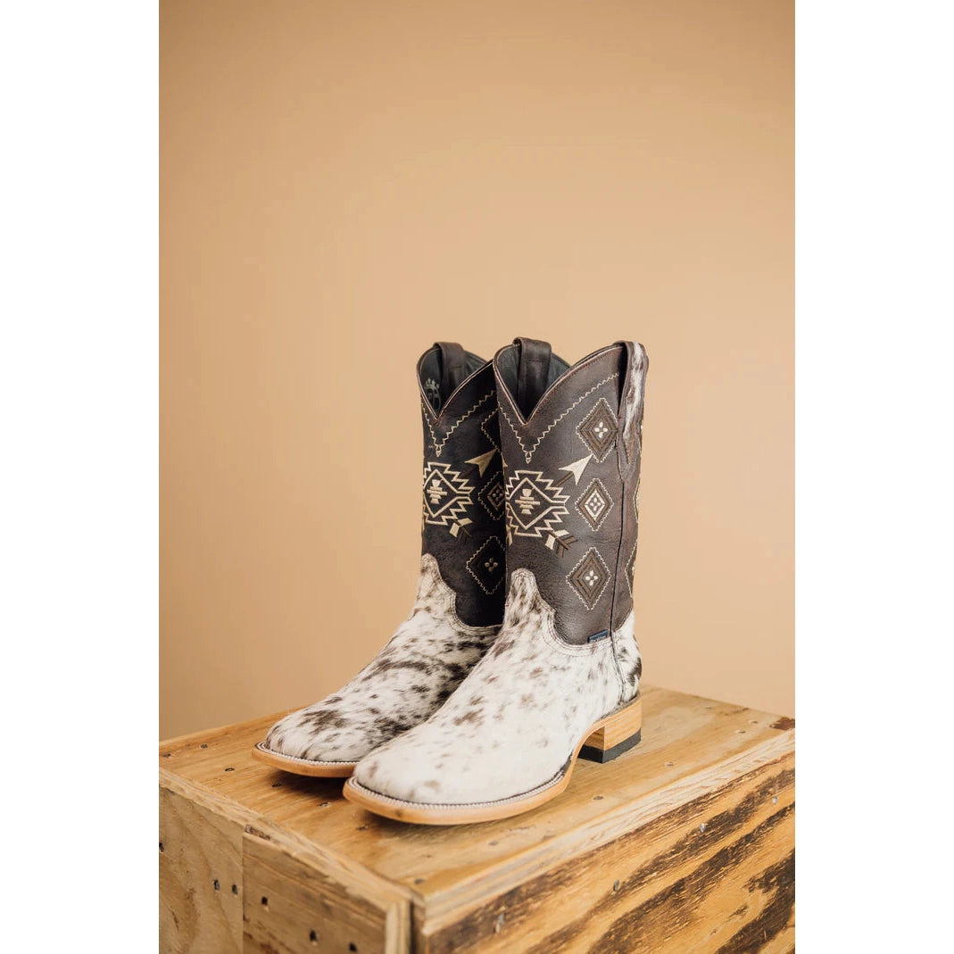 Rock em Men s Cowhide Aztec Square Toe Boot Brown