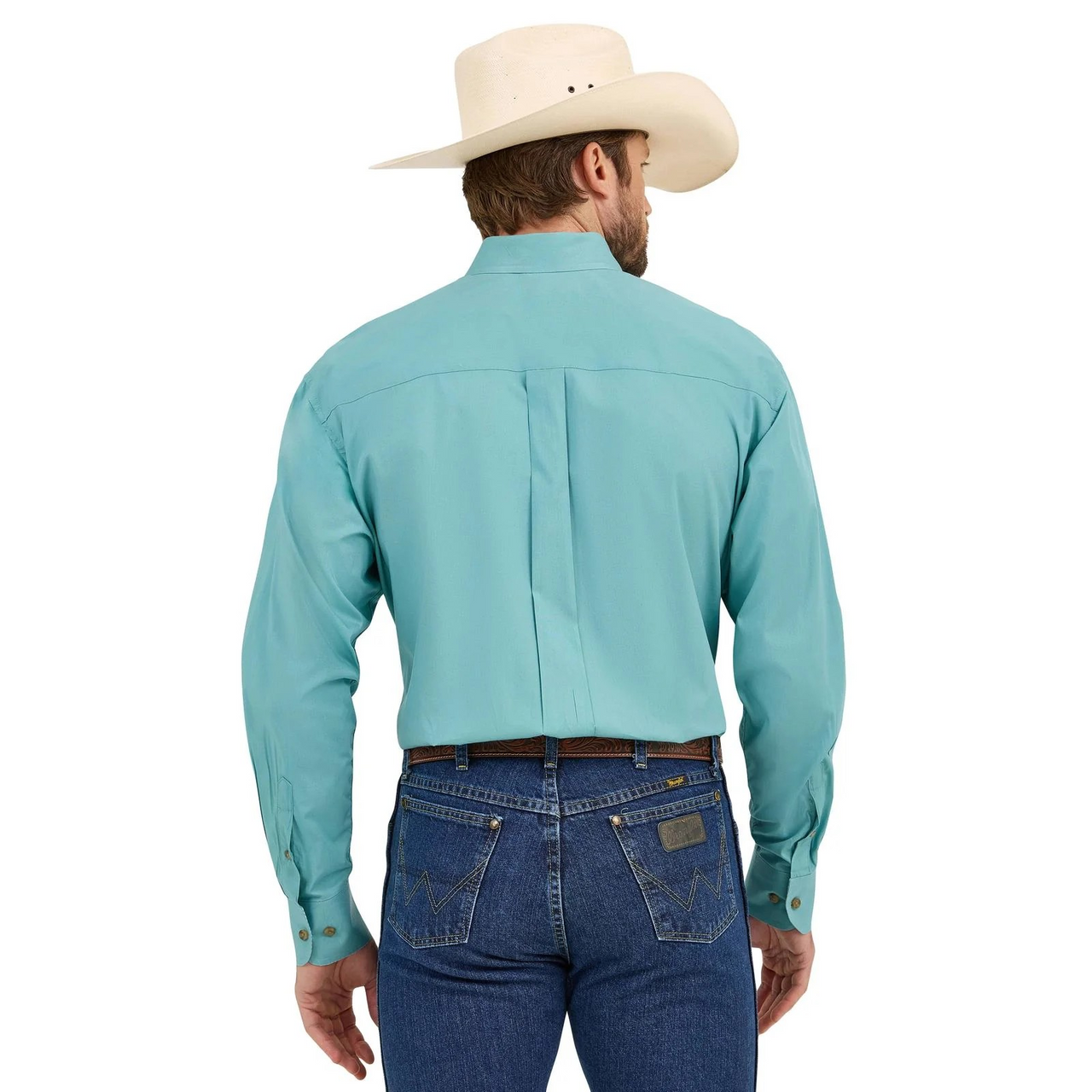 Wrangler Men's George Strait Long Sleeve One  Pocket Shirt- Turquoise