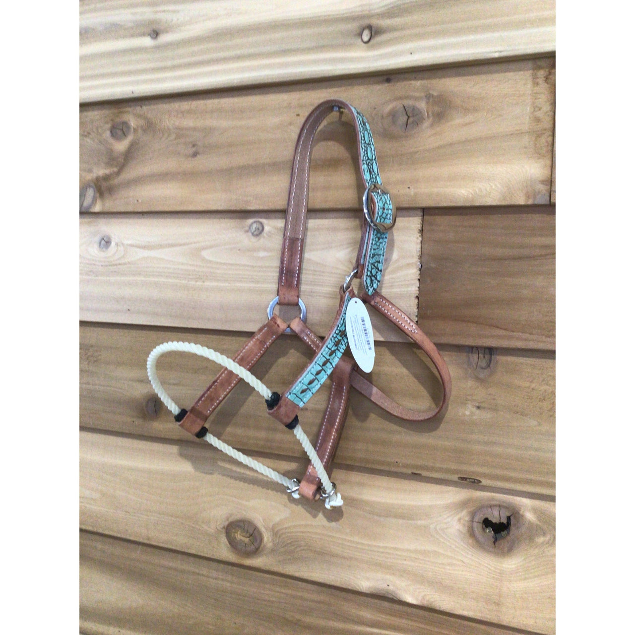 San Saba 1" Harness Leather Halter w/ Rope Nose -Gator & Buckstitch