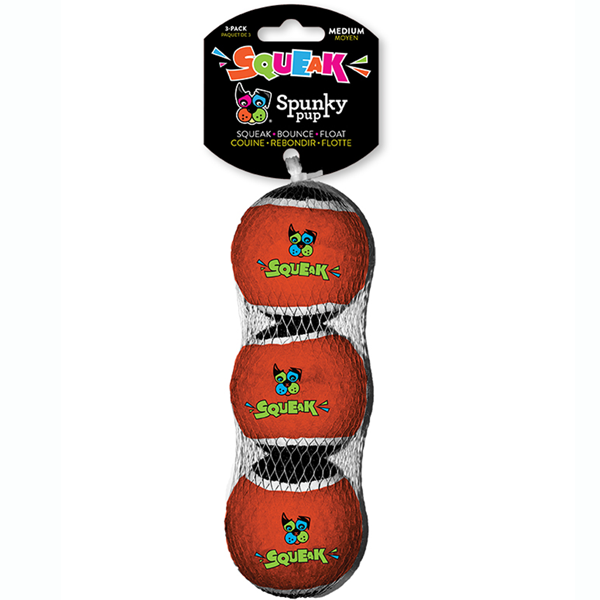 Spunky Pup Squeaky Tennis Balls MED 3 PK