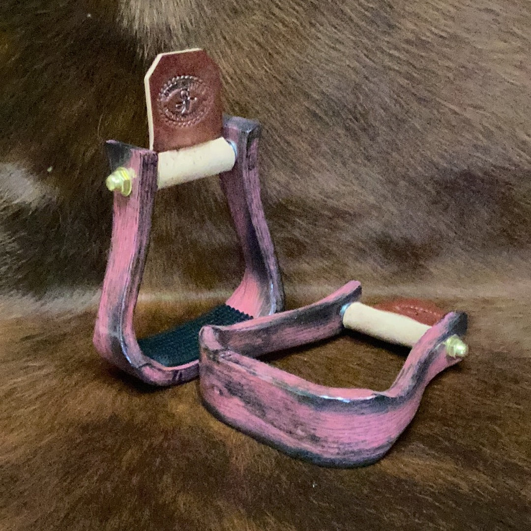 Nettles 2" Barrel Racer Gripper Stirrups - Varnish Black/Painted Pink