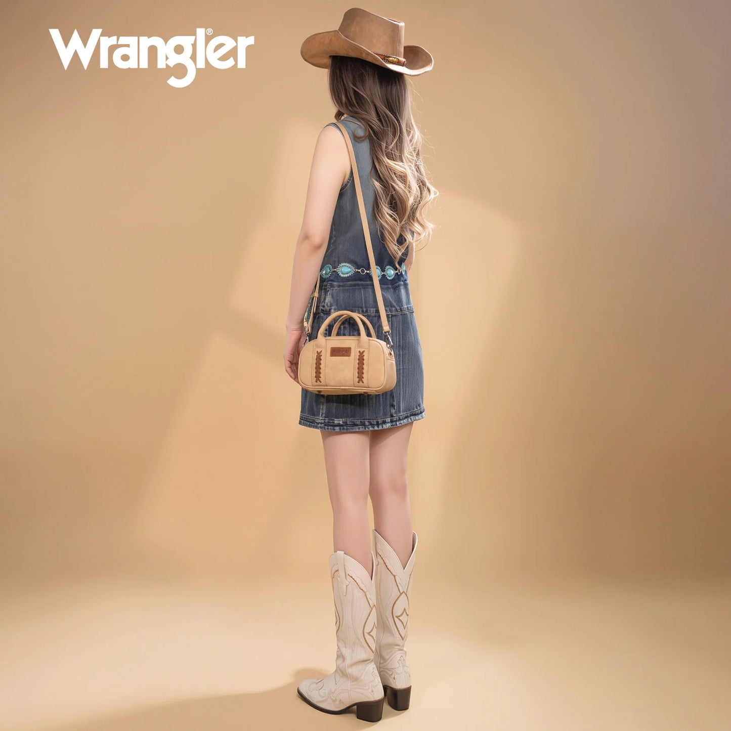 Wrangler Whipstitch Mini Satchel Crossbody Bag- Tan
