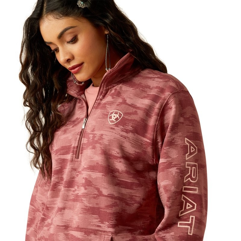 Ariat Women's Logo 1/2 zip Long Sleeve Sweatshirt- Mauve Blur Print