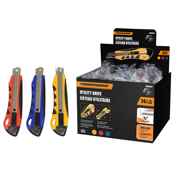 Utility Knife Large-Heavy Duty w/ Rubber Grip- Assorted Colours