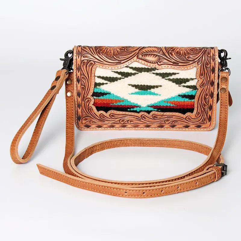 American Darling Hand Tooled Floral & Hand Woven Small Saddle Blanket Small Crossbody Bag-Multi