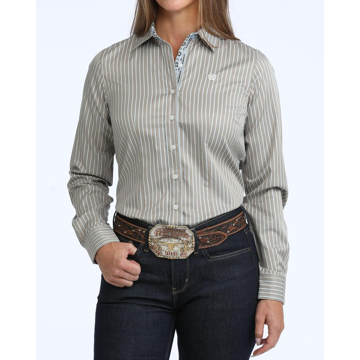 Cinch Women's Long Sleeve Stripe Shirt - Brown