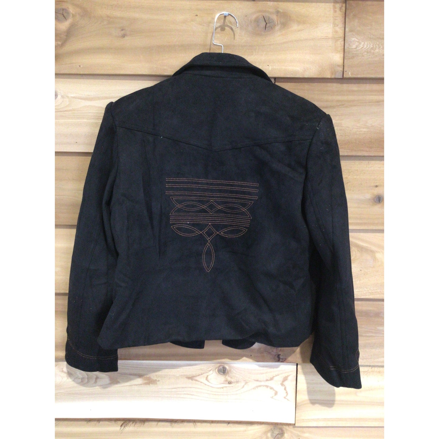 Lucky & Blessed Women's Suede Lined Camel Boot Stitch Embroidered Blazer- Black