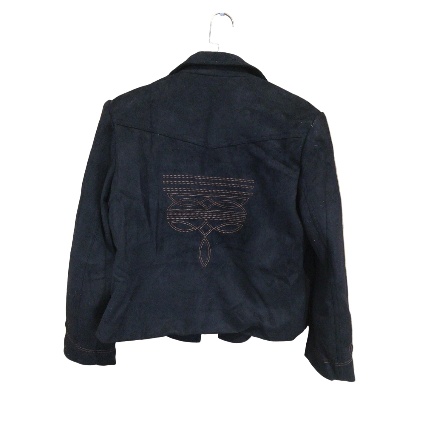 Lucky & Blessed Women's Suede Lined Camel Boot Stitch Embroidered Blazer - Black