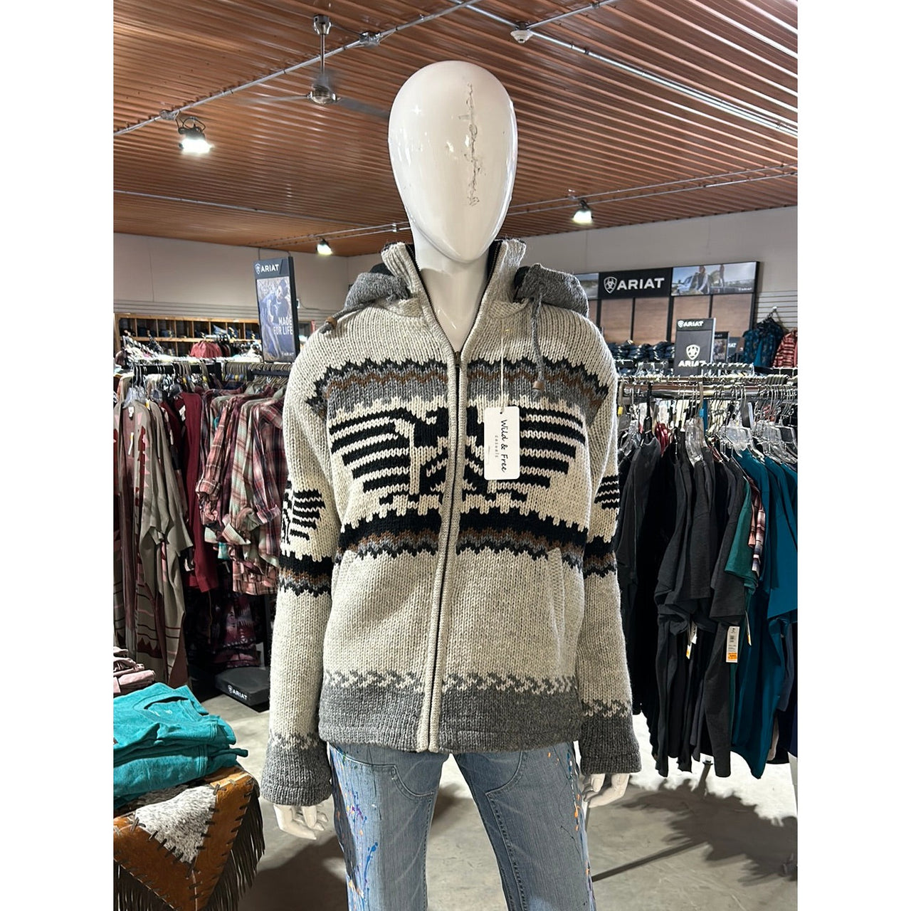 Wild & Free Unisex Wool Eagle Sweater - Natural/Grey