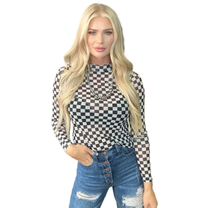 Round the Track Women's Long Sleeve Mesh Top- Black/White