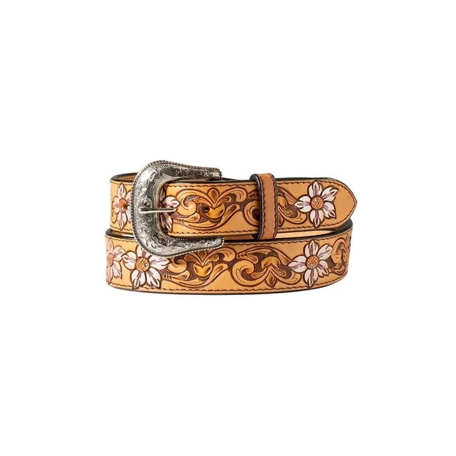 Nocona Women's Metallic Flowers Hand Tooled Belt - Tan