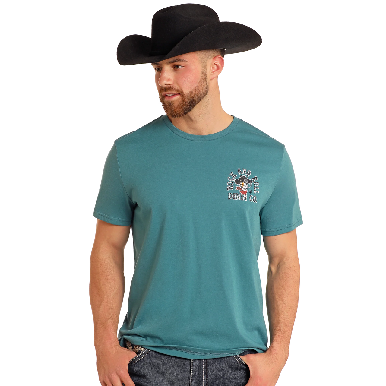Rock & Roll Unisex Graphic Skull Short Sleeve Tee Shirt-Teal