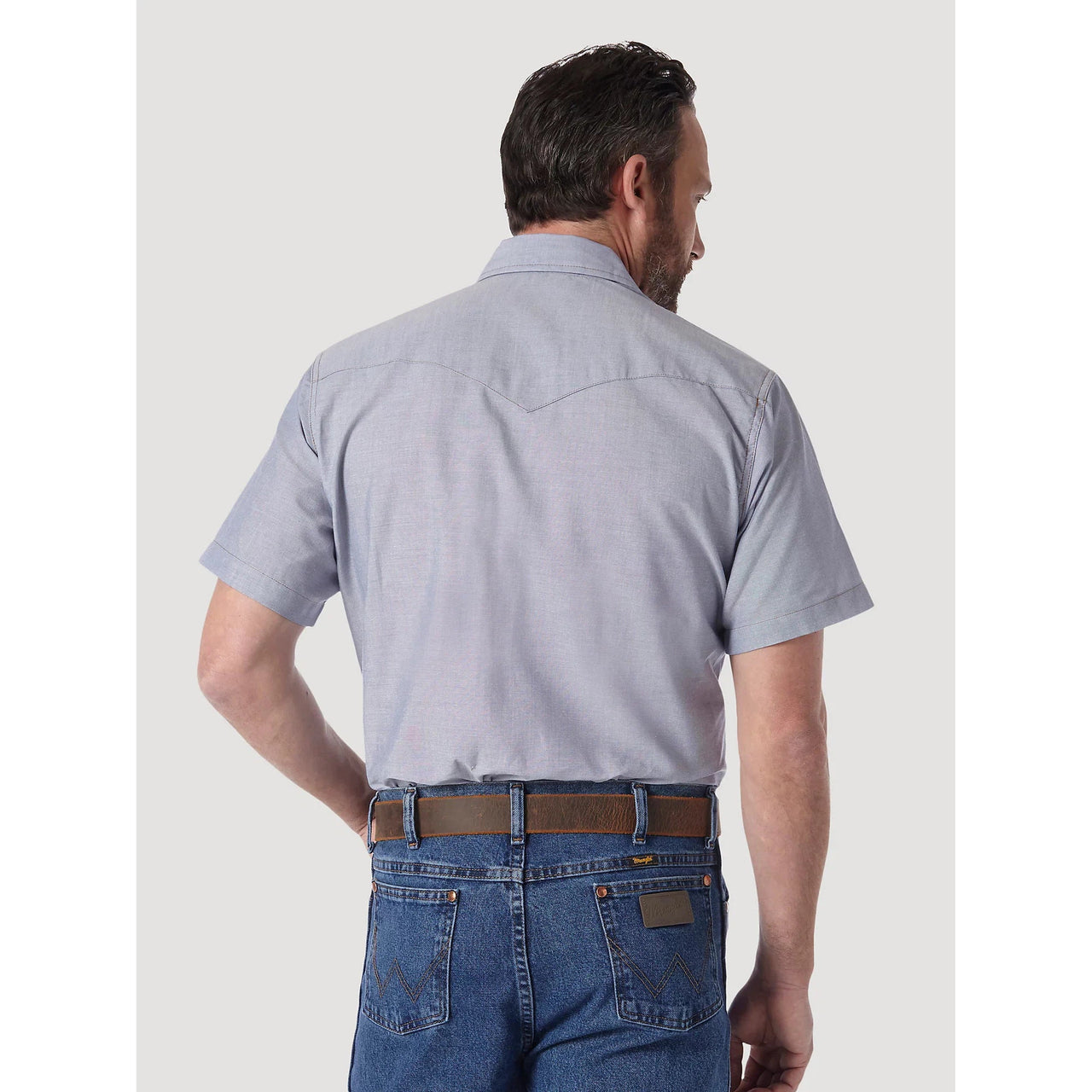 Wrangler Men's Cowboy Cut Work Short Sleeve Western Snap Solid Shirt - Chambray