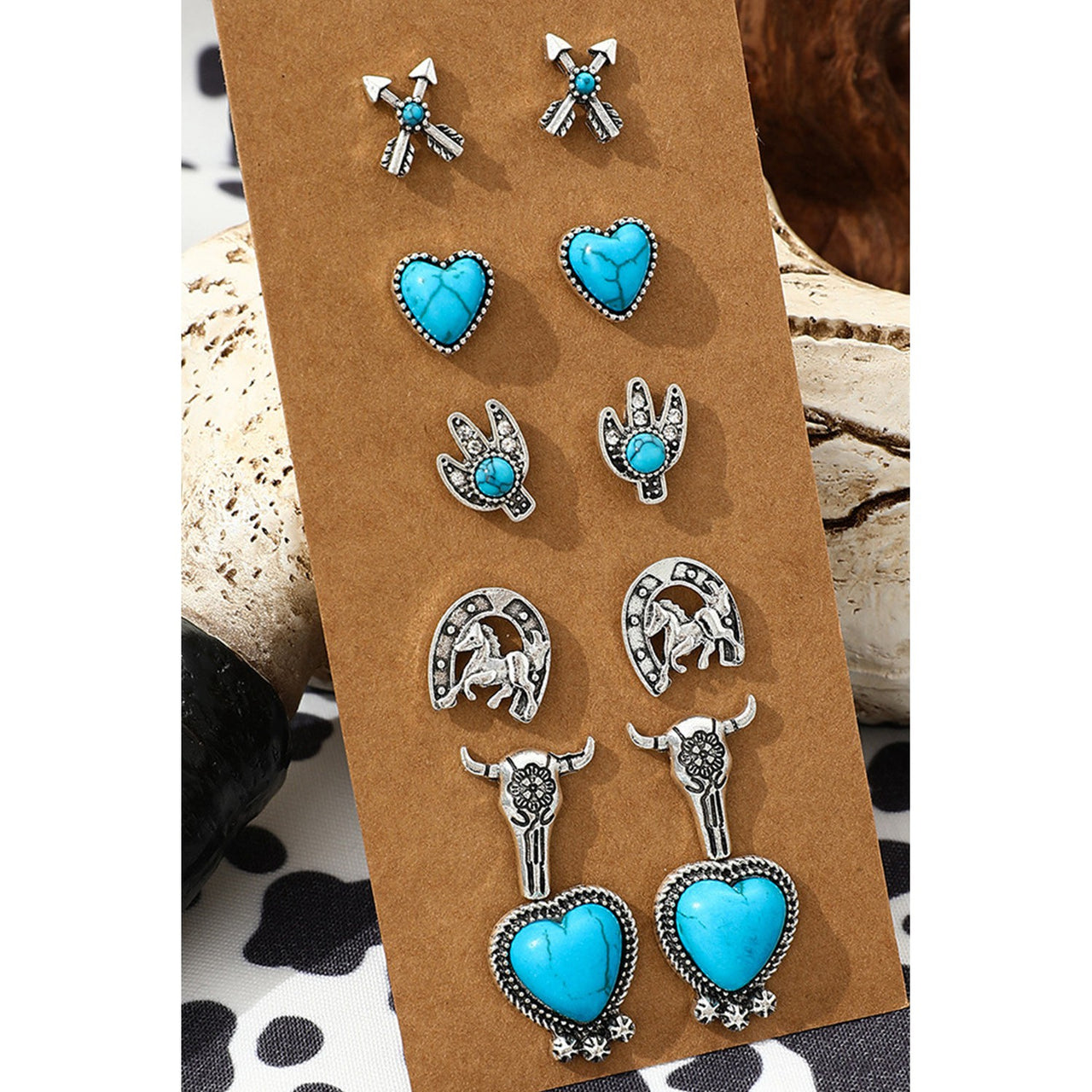 Dear Lover Western Turquoise Alloy Stud Earrings - Silver/Turquoise