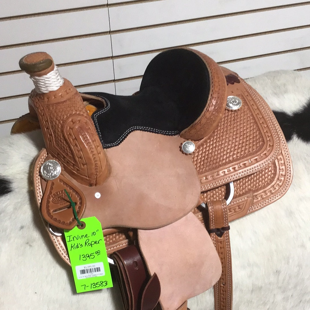 Irvine 10" Kid's Roper Saddle - 1/2 Basic Tooling Suede Seat
