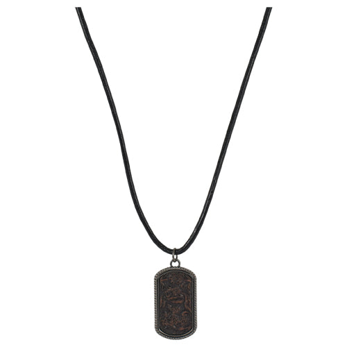 Justin Necklace Dog Tag Style Pendant with Tooled Leather Necklace