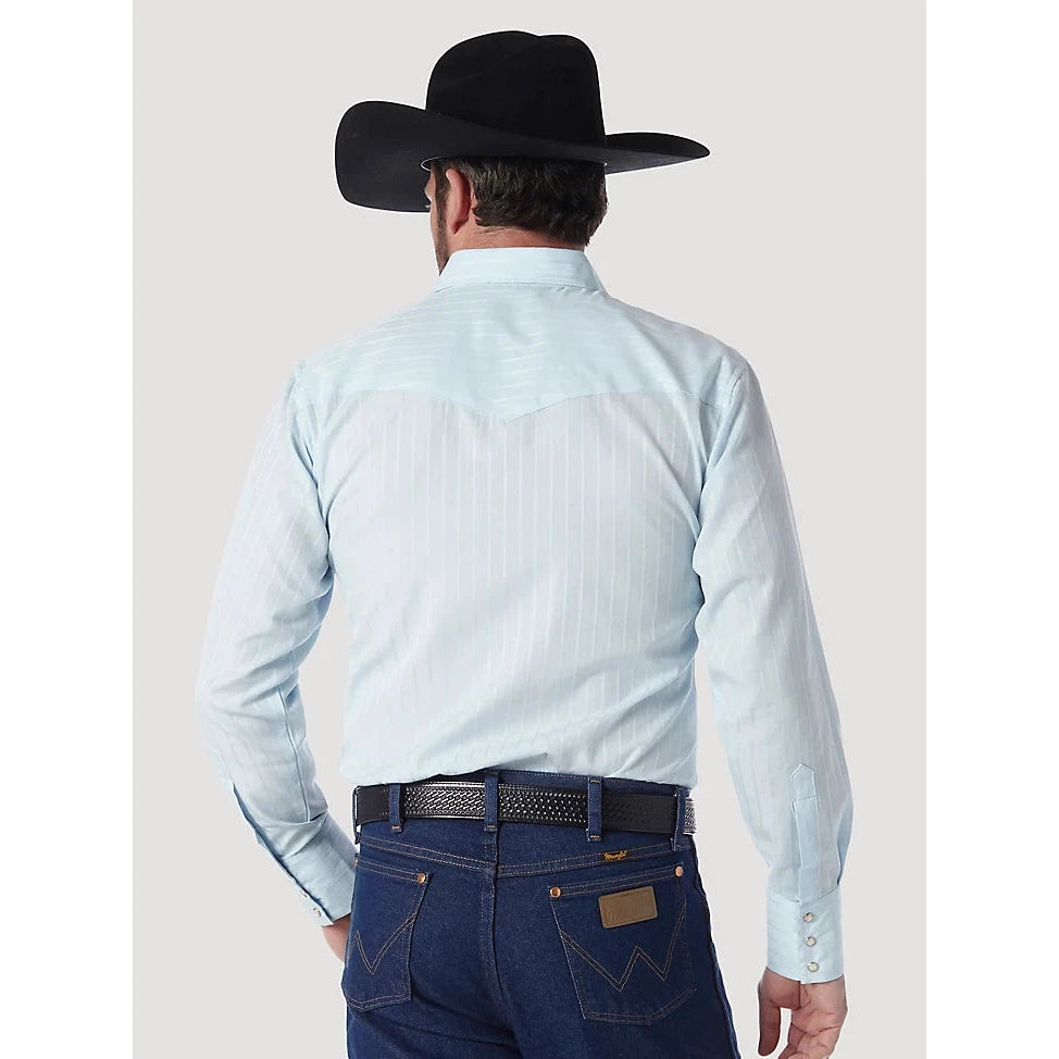 Wrangler Men's Long Sleeve Snap Dobby Stripe Shirt - Blue
