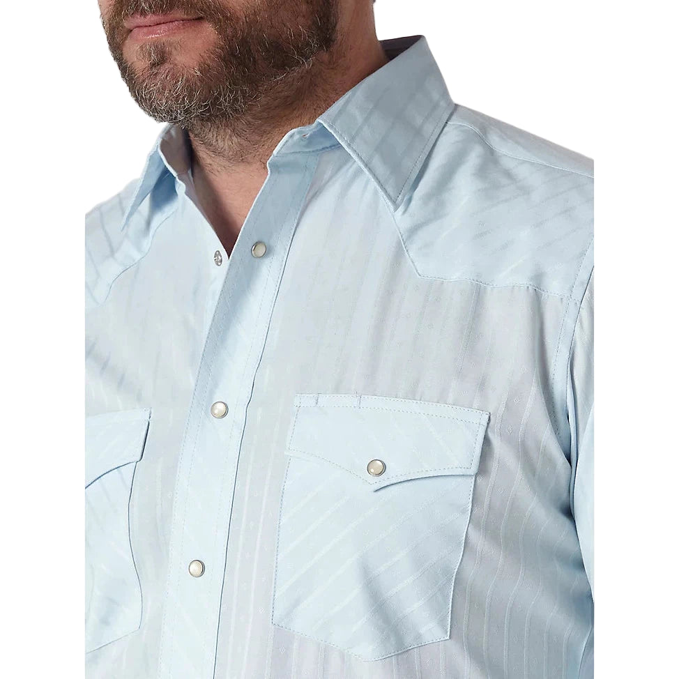 Wrangler Men's Long Sleeve Snap Dobby Stripe Shirt - Blue