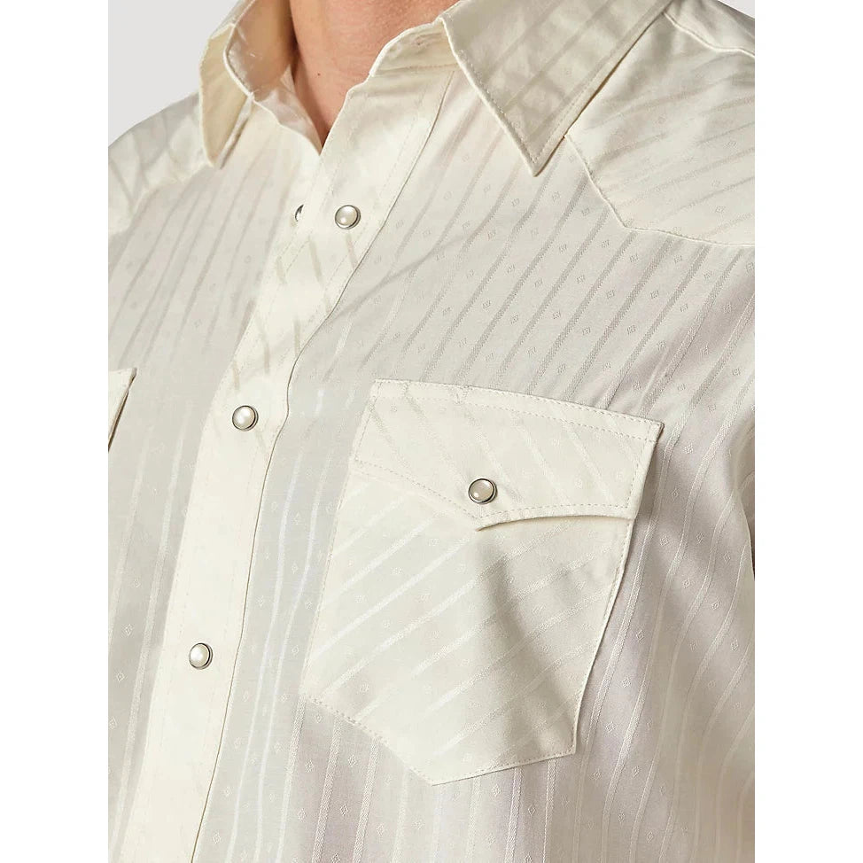 Wrangler Men's Long Sleeve Snap Dobby Stripe Shirt - Tan