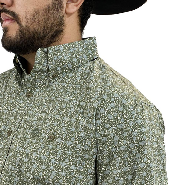 Wrangler Men's George Strait Floral Long Sleeve One Pocket Shirt - Olive