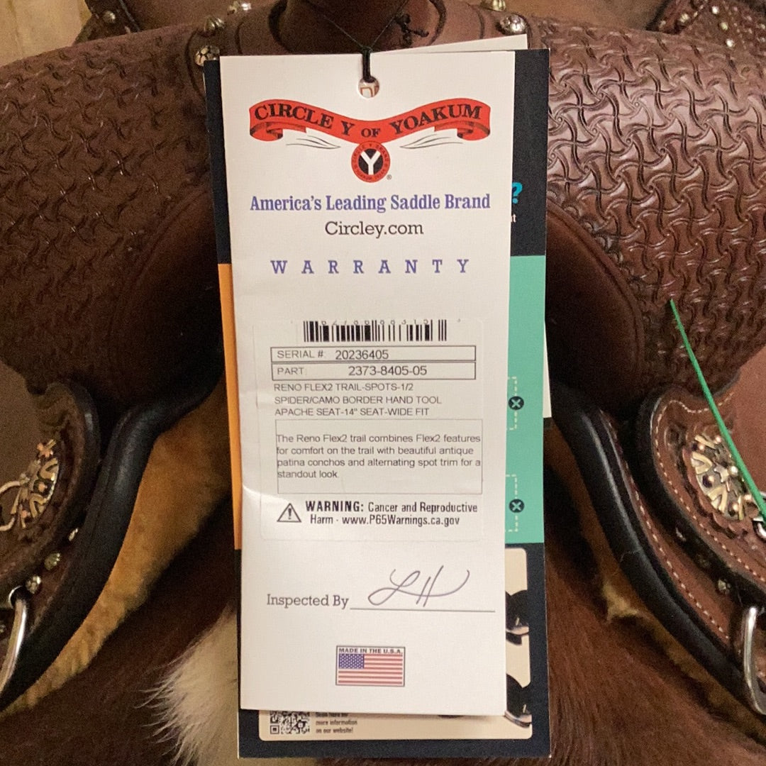 Circle Y 14" Reno Flex 2 Trail Saddle - Spots