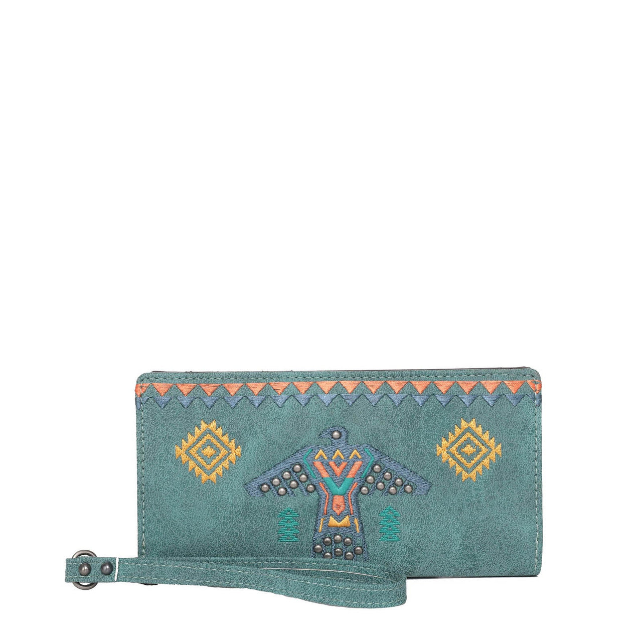Wrangler Women's Embroidered Aztec Eagle Fringe Collection Wallet - Turquoise