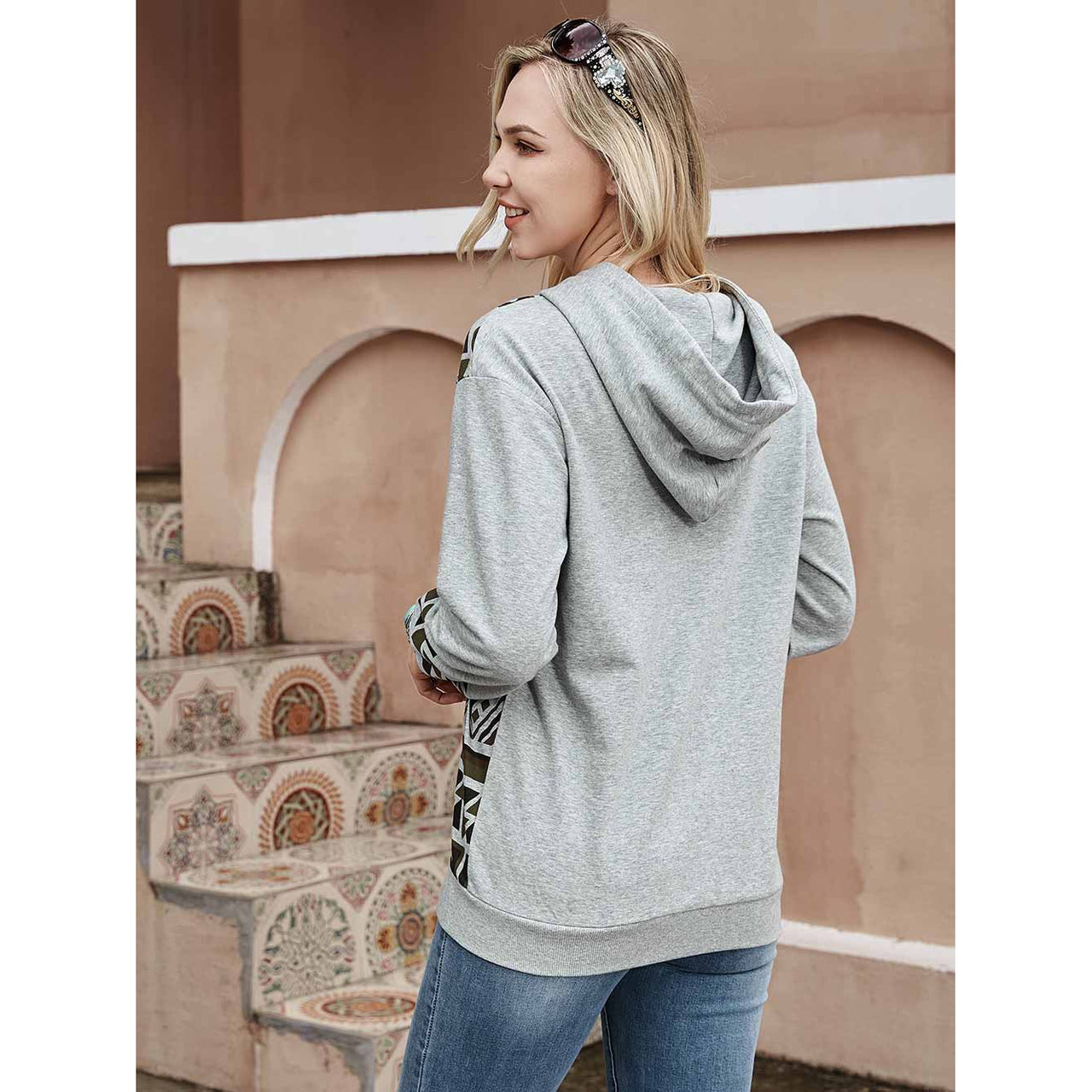 American Bling Women's Aztec Graphic Hoodie - Grey