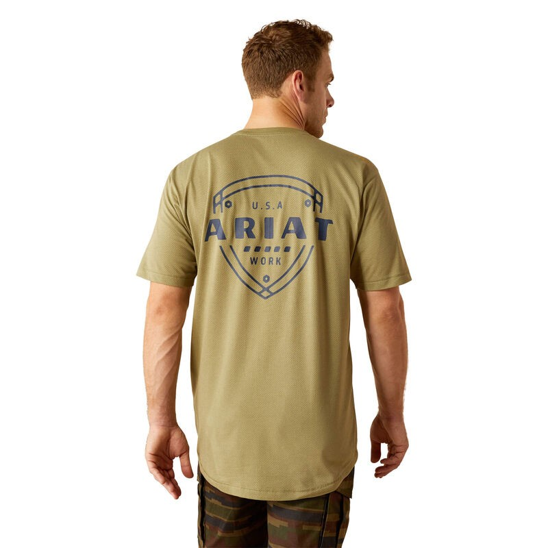 Ariat Men's Rebar Workman 360 Shield Pocket Short Sleeve Tee Shirt- Oil Green