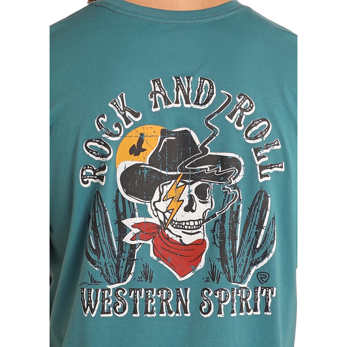 Rock & Roll Unisex Graphic Skull Short Sleeve Tee Shirt-Teal