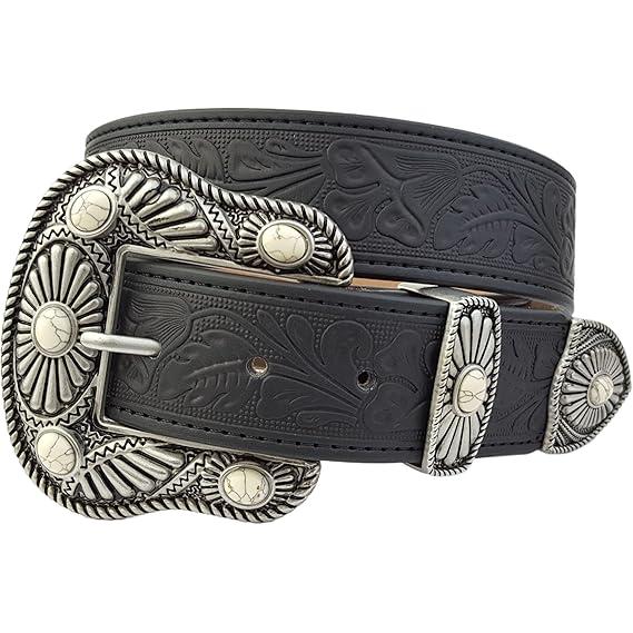 Axesoria West Women's Western Buckle Loop Set With Floral Tooled Belt
