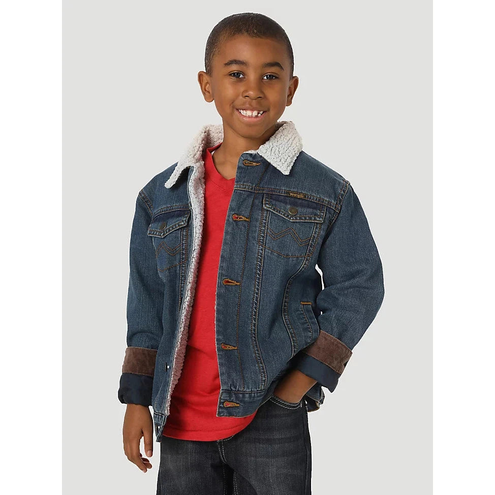 Wrangler Boy's Western Styled Sherpa Lined Denim Jacket - Rustic Blue