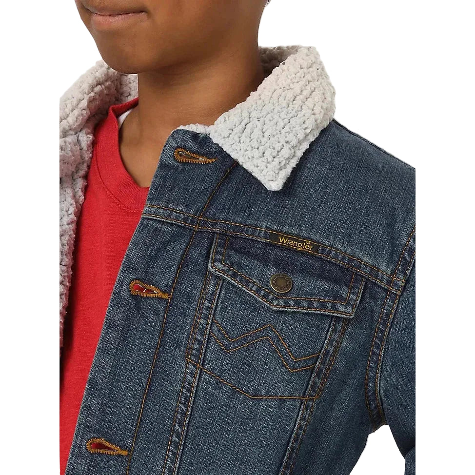 Wrangler Boy's Western Styled Sherpa Lined Denim Jacket - Rustic Blue