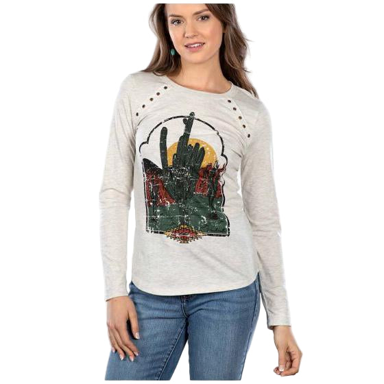 Panhandle Women's Long Sleeve Shirt With Graphic - Cream