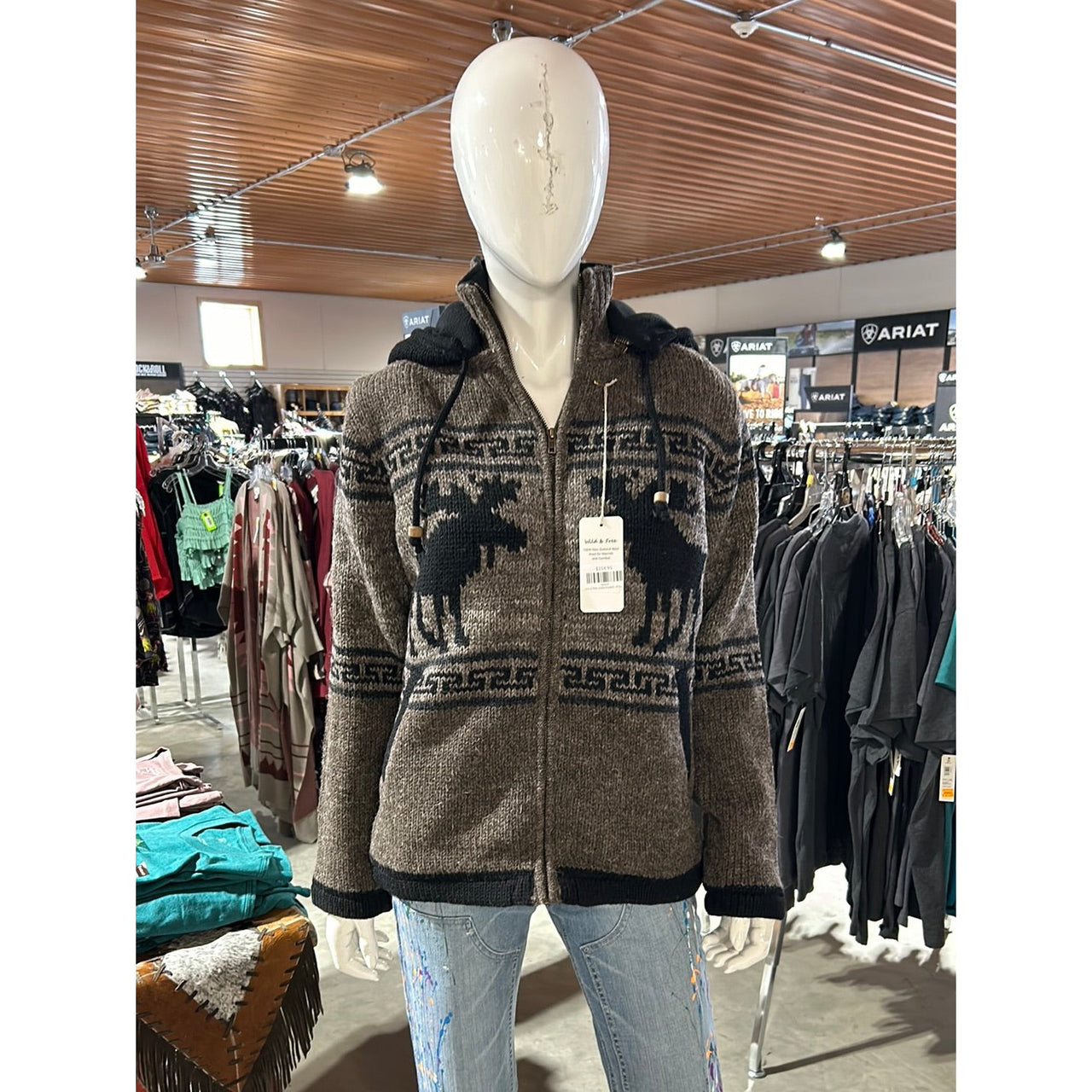 Wild & Free Unisex Wool Moose Sweater - Heather Grey/Black