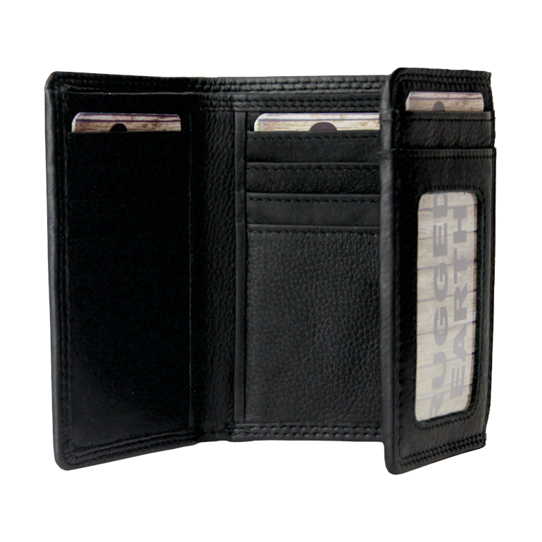 Rugged Earth Leather Trifold Wallet - Black