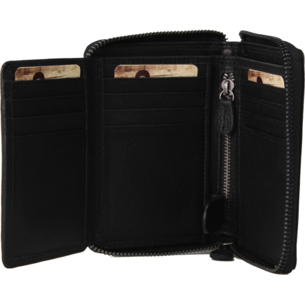 Rugged Earth Women's Leather Zippered Wallet - Black
