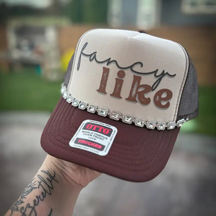 TrendyKeys Fancy Like Graphic Trucker Hat- Beige/Brown