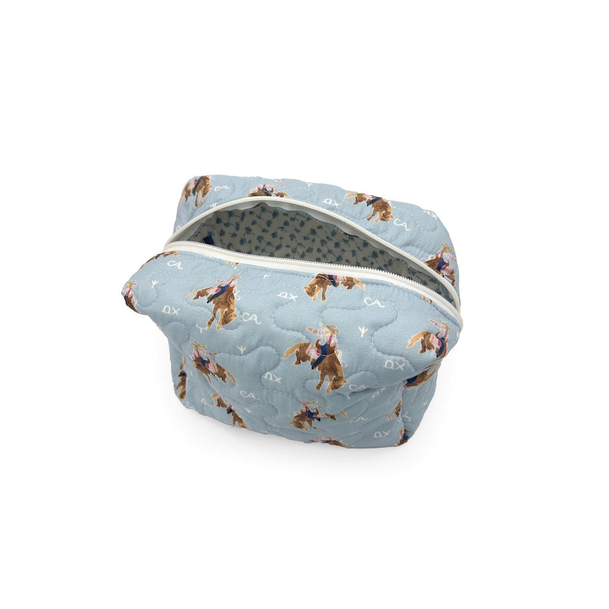 Ida Mae Home Casey Cowgirl Patchwork Large Makeup Bag- Blue
